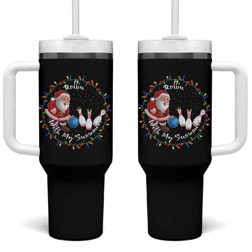 Rollin With My Snowmies Tumbler With Handle Bowling Xmas Gift - Wonder Print Shop