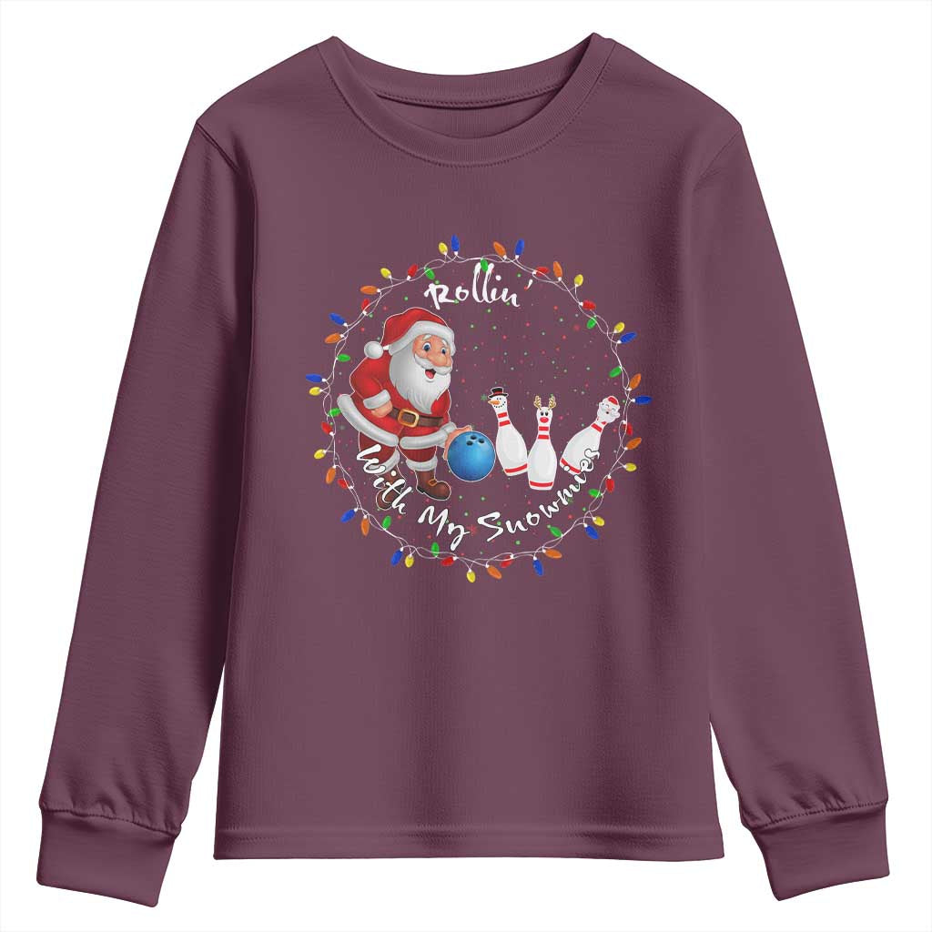 Rollin With My Snowmies Youth Sweatshirt Bowling Xmas Gift - Wonder Print Shop