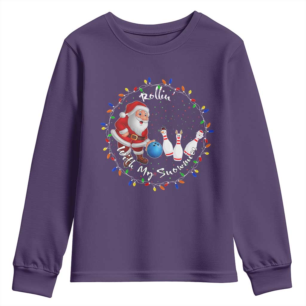 Rollin With My Snowmies Youth Sweatshirt Bowling Xmas Gift - Wonder Print Shop
