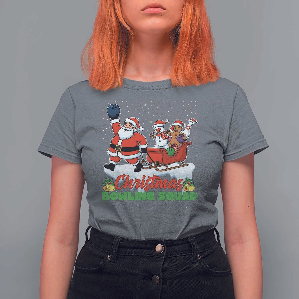 Christmas Bowling Squad T Shirt For Women Funny Holiday Bowler - Wonder Print Shop