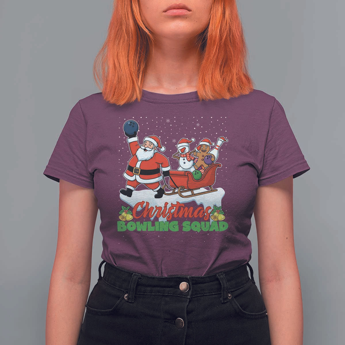 Christmas Bowling Squad T Shirt For Women Funny Holiday Bowler - Wonder Print Shop