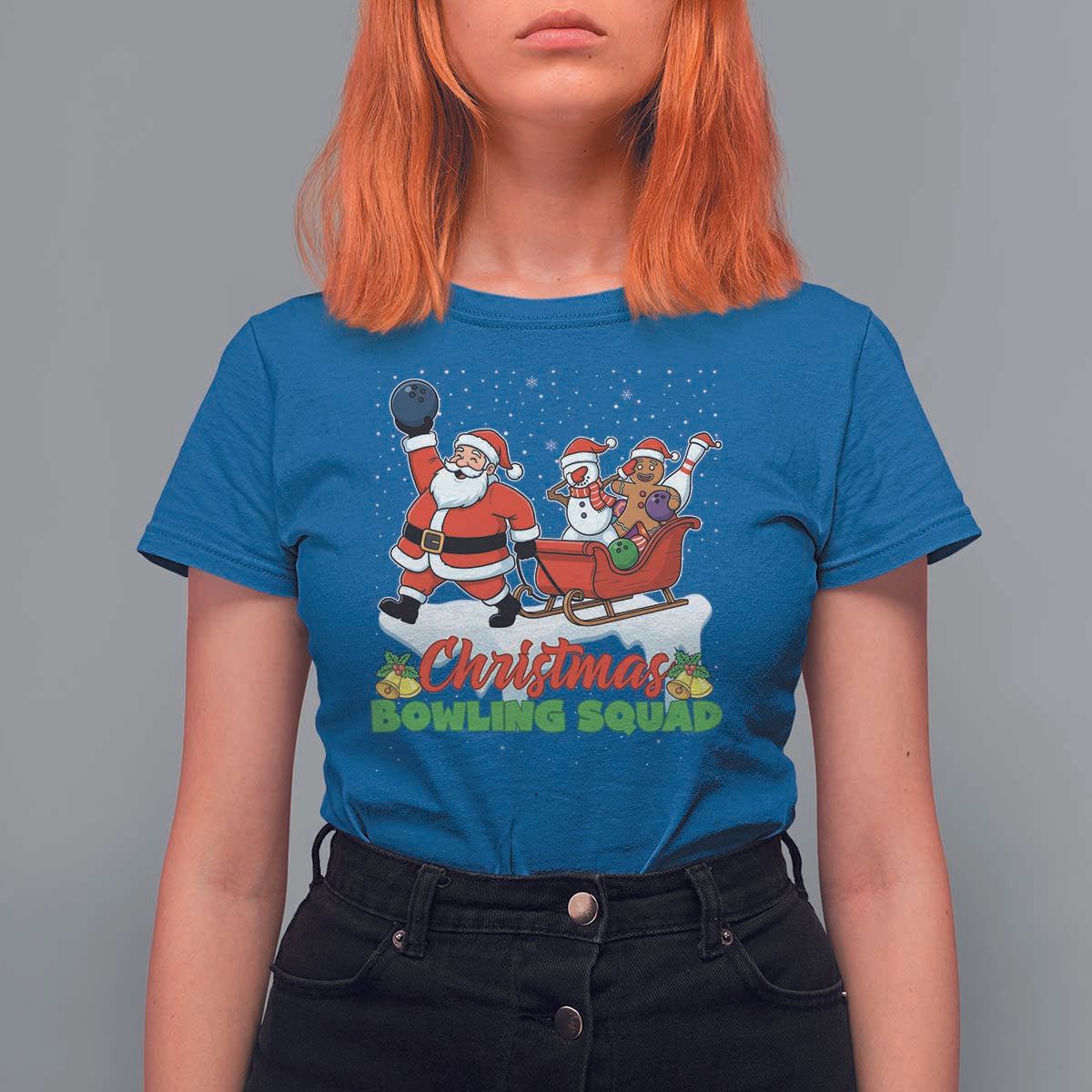Christmas Bowling Squad T Shirt For Women Funny Holiday Bowler - Wonder Print Shop