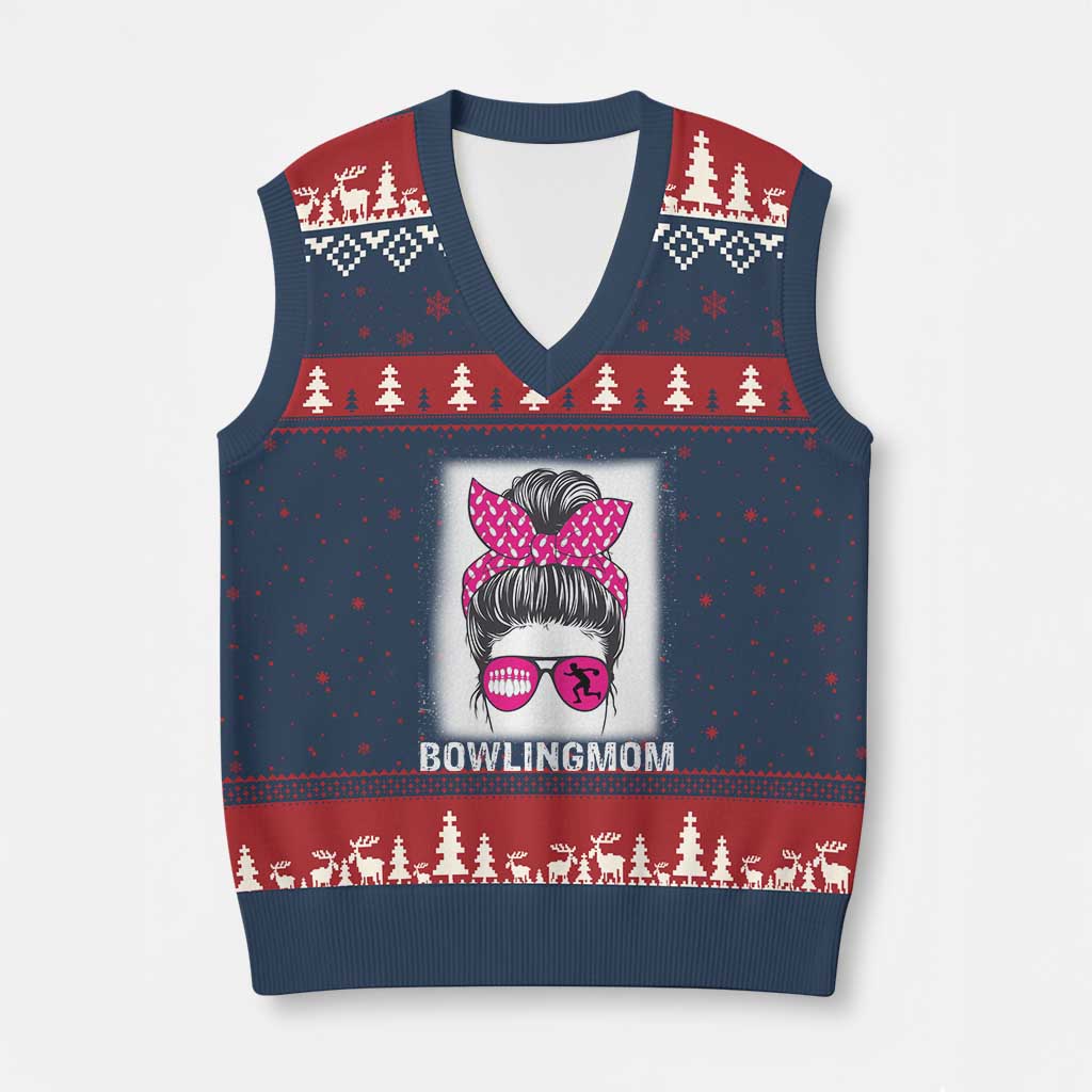 Bowling Mom Life V-Neck Knit Sweater Vest Funny Bowler Gift - Wonder Print Shop