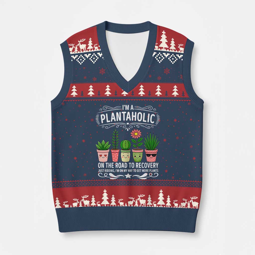 Funny Plantaholic V-Neck Knit Sweater Vest Im On My Way To Get More Plants - Wonder Print Shop