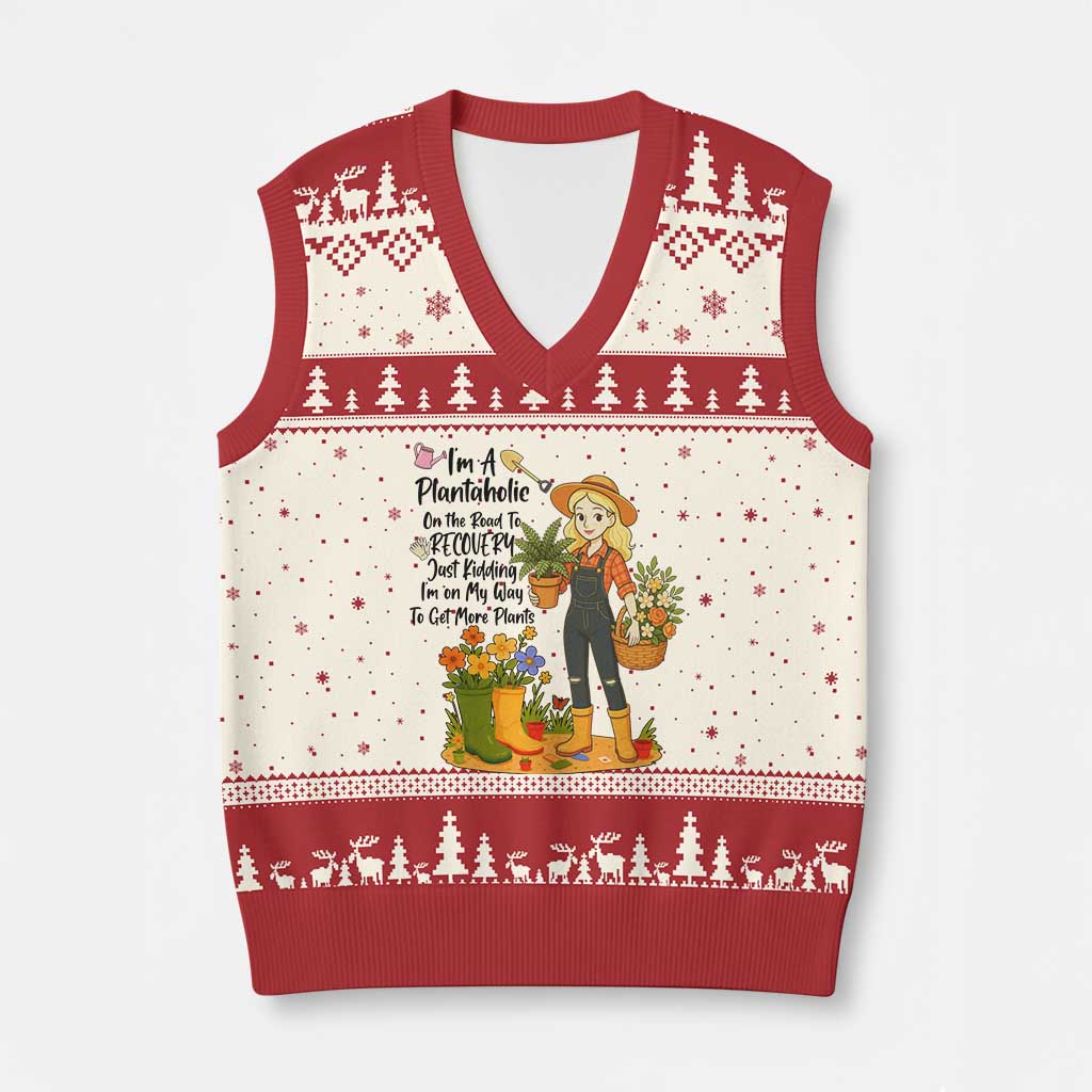 Plantaholic V-Neck Knit Sweater Vest Im On My Way To Get More Plants - Wonder Print Shop