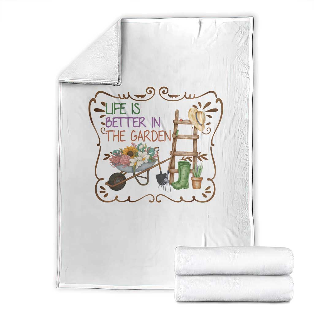 Life Is Better In The Garden Throw Blanket Funny Gardening Quote - Wonder Print Shop