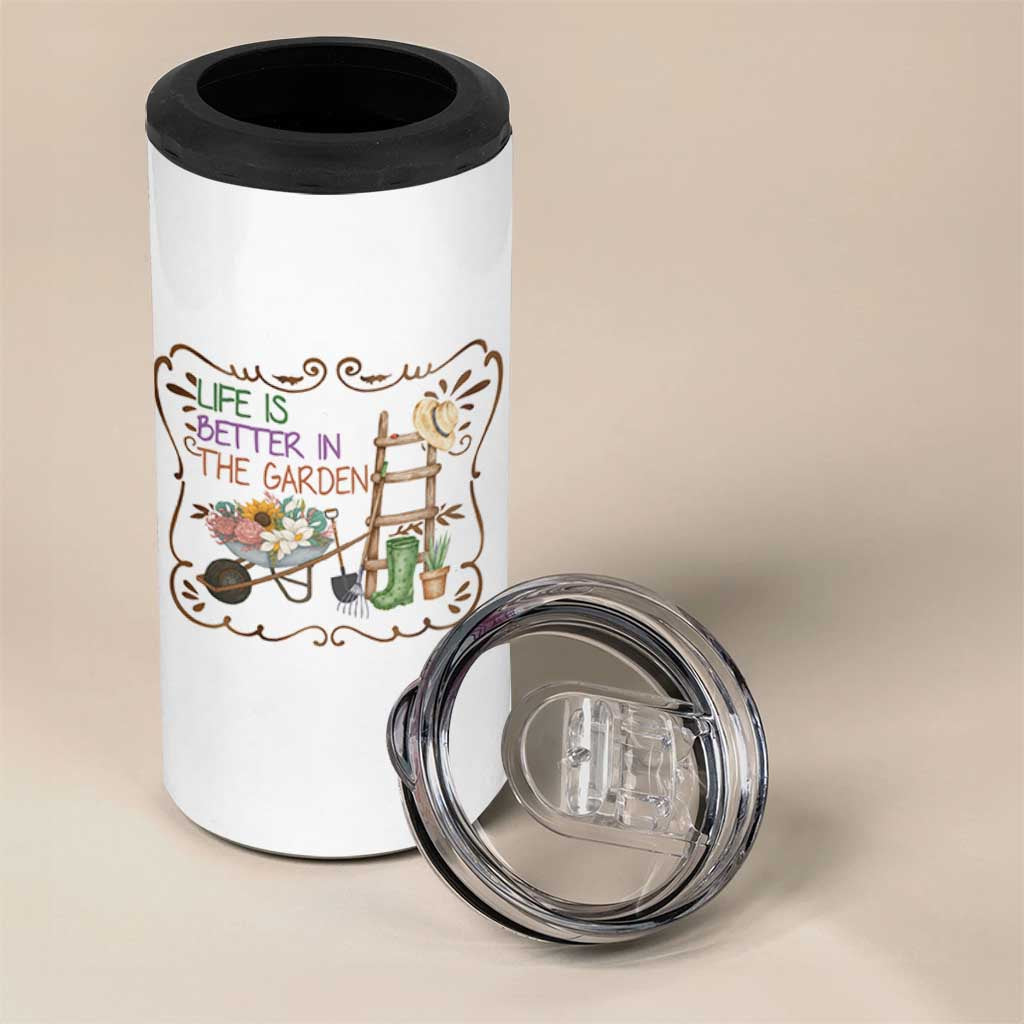 Life Is Better In The Garden 4 in 1 Can Cooler Tumbler Funny Gardening Quote - Wonder Print Shop