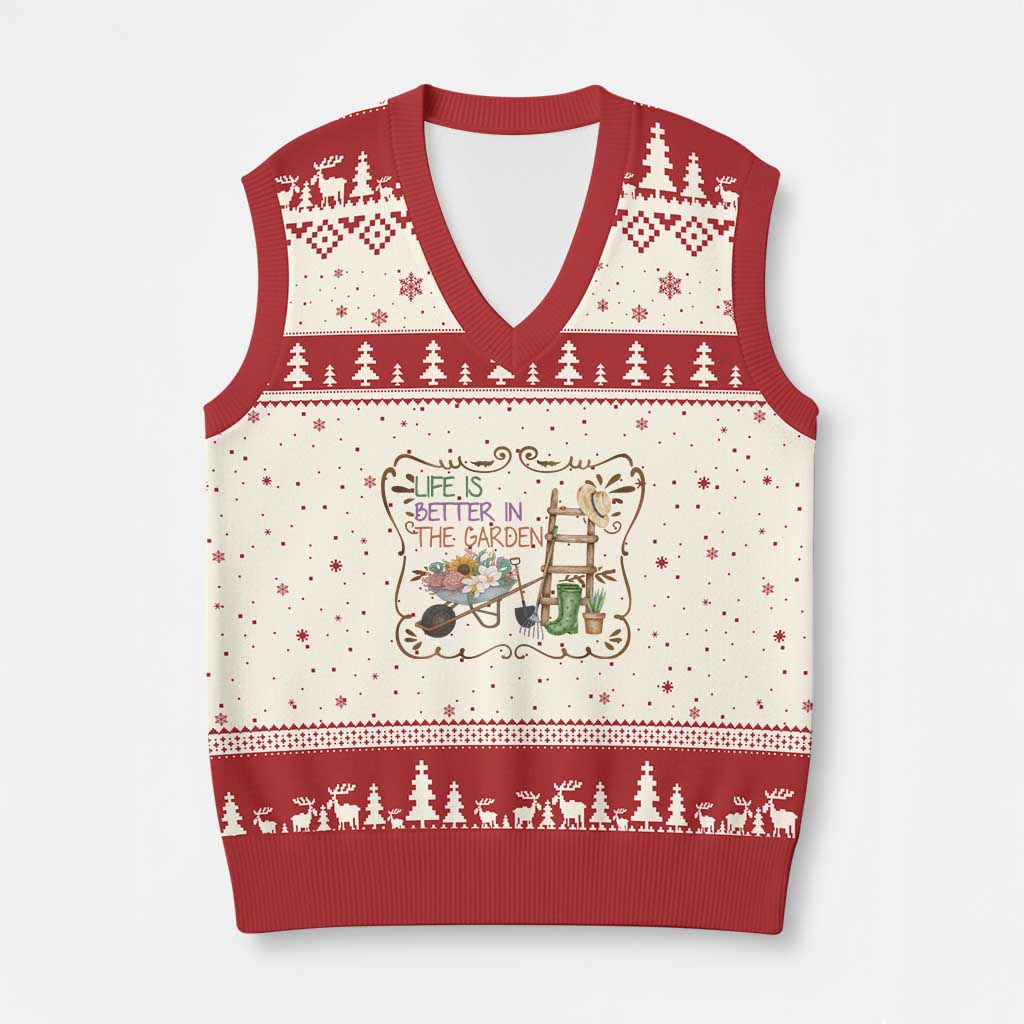 Life Is Better In The Garden V-Neck Knit Sweater Vest Funny Gardening Quote - Wonder Print Shop