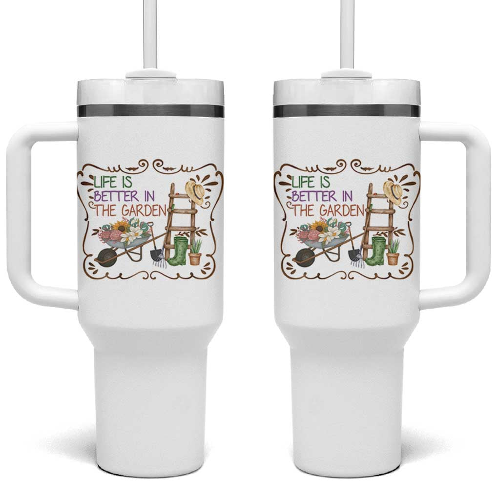 Life Is Better In The Garden Tumbler With Handle Funny Gardening Quote - Wonder Print Shop