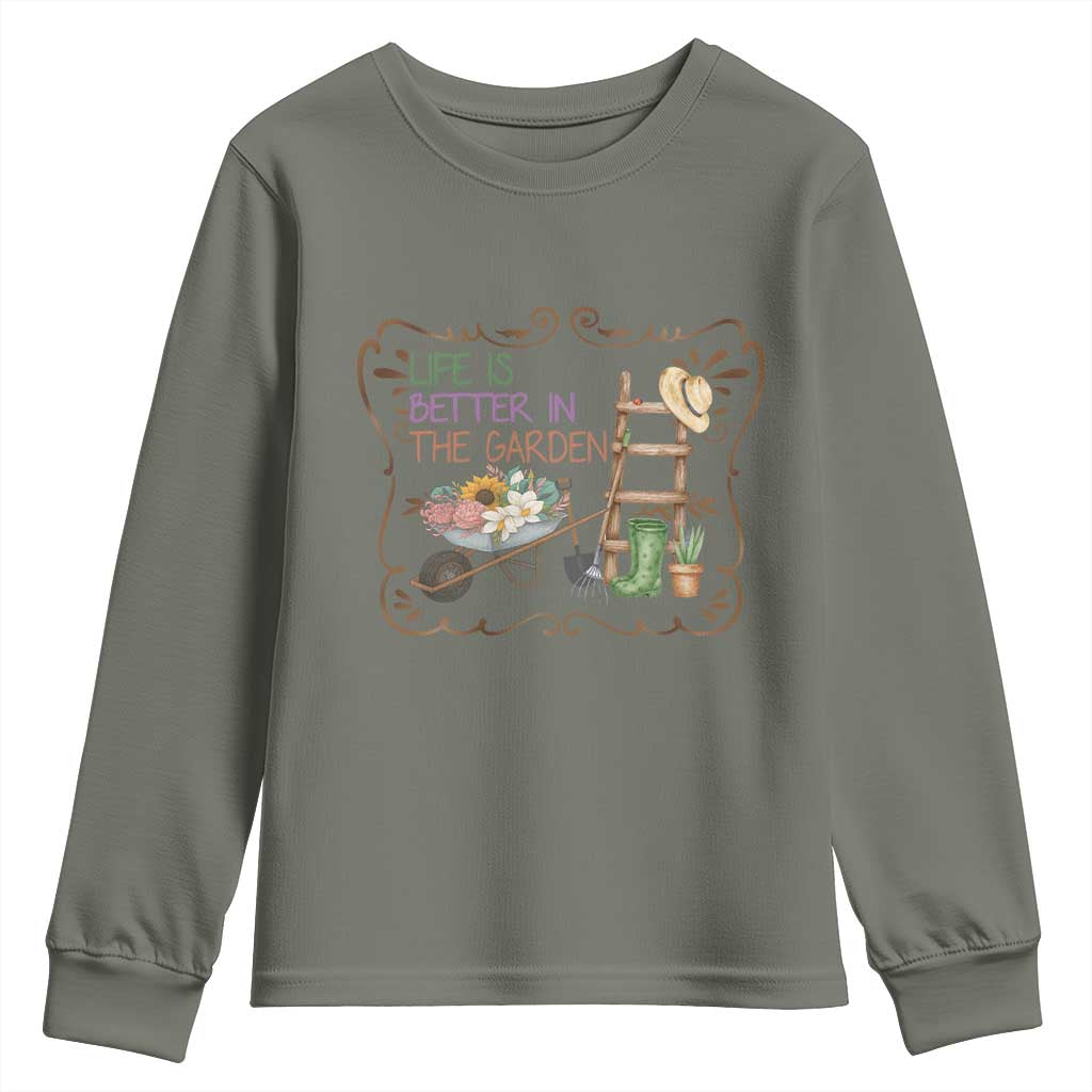Life Is Better In The Garden Youth Sweatshirt Funny Gardening Quote - Wonder Print Shop