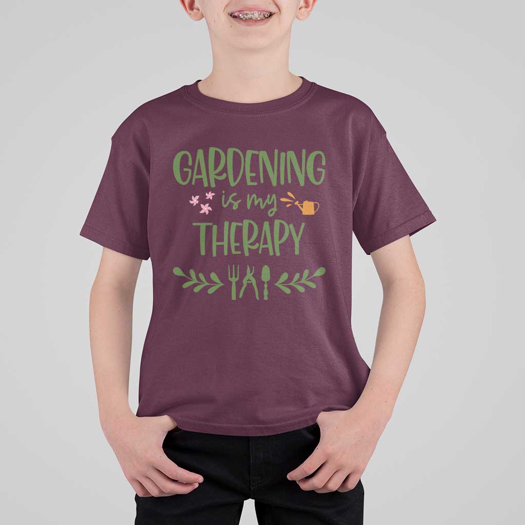 Gardening Is My Therapy T Shirt For Kid Funny Plant Lover - Wonder Print Shop