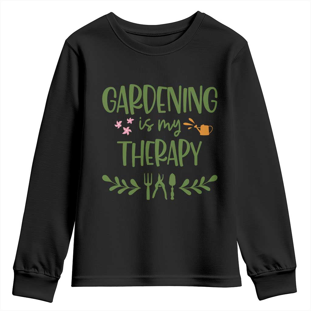Gardening Is My Therapy Youth Sweatshirt Funny Plant Lover - Wonder Print Shop