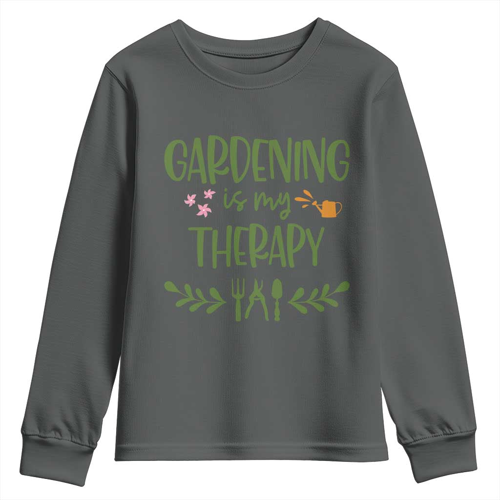 Gardening Is My Therapy Youth Sweatshirt Funny Plant Lover - Wonder Print Shop