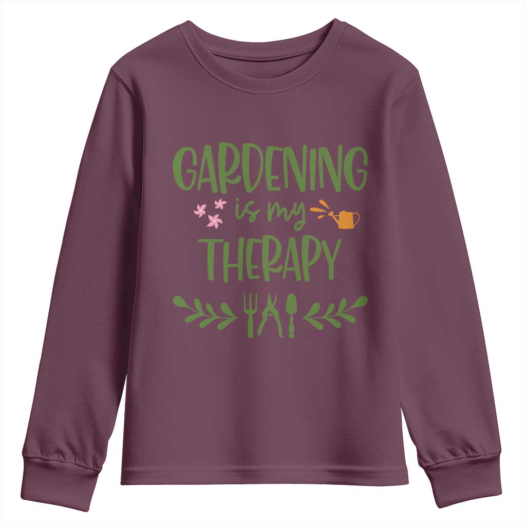 Gardening Is My Therapy Youth Sweatshirt Funny Plant Lover - Wonder Print Shop