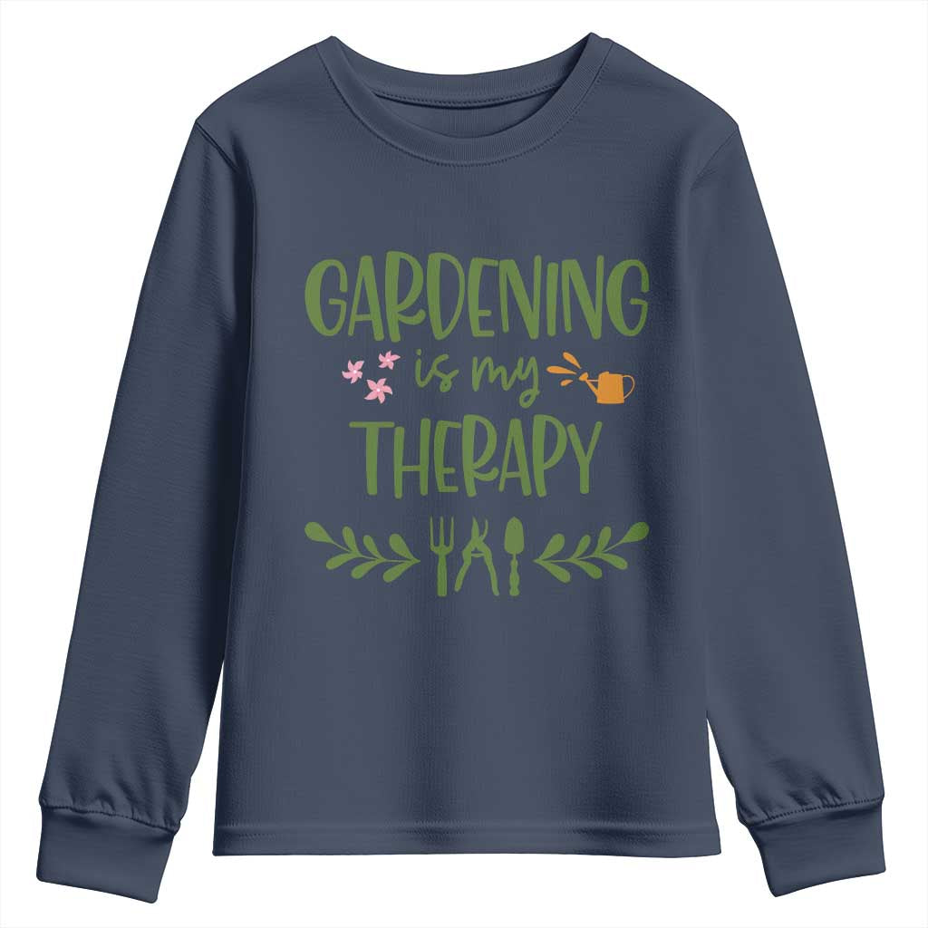 Gardening Is My Therapy Youth Sweatshirt Funny Plant Lover - Wonder Print Shop