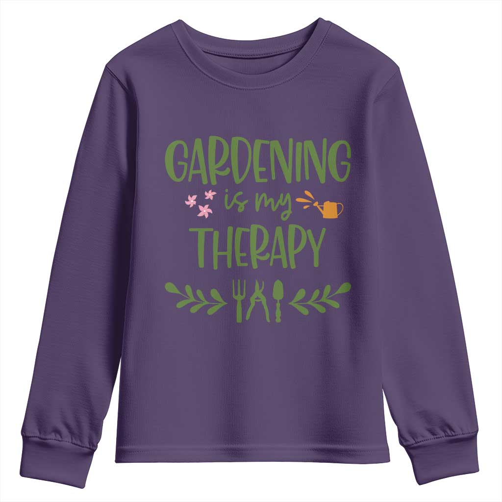 Gardening Is My Therapy Youth Sweatshirt Funny Plant Lover - Wonder Print Shop