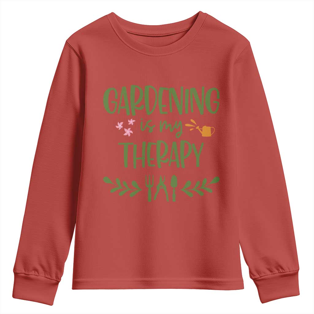 Gardening Is My Therapy Youth Sweatshirt Funny Plant Lover - Wonder Print Shop