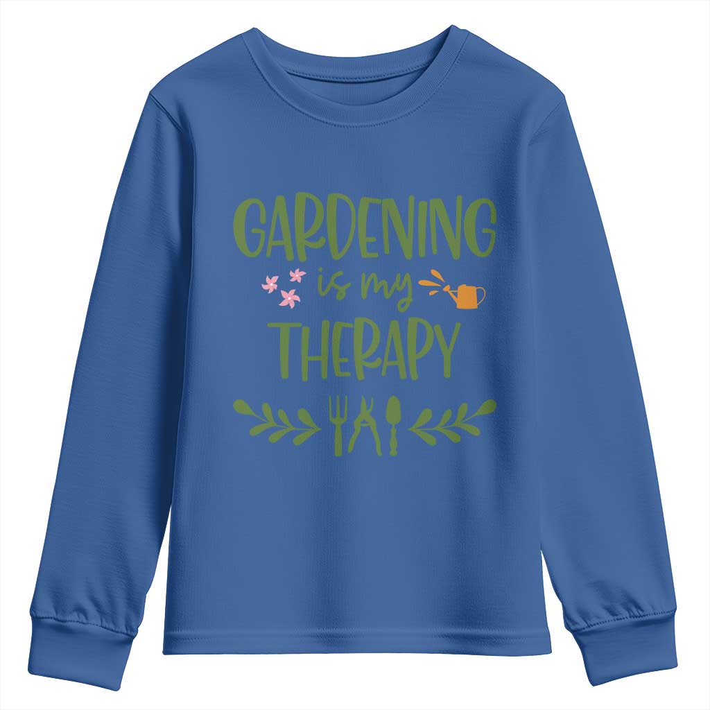Gardening Is My Therapy Youth Sweatshirt Funny Plant Lover - Wonder Print Shop