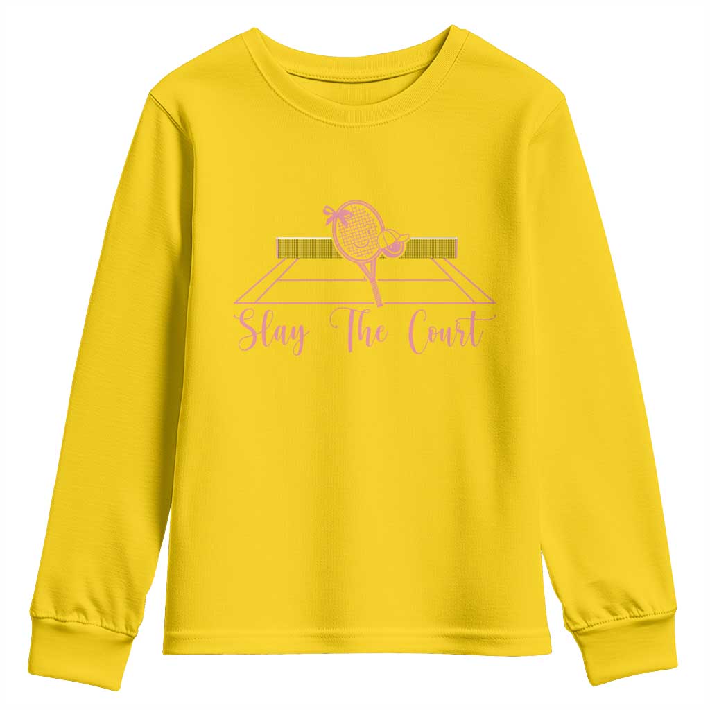 Slay The Court Tennis Girl Youth Sweatshirt Gift For Sport Lover - Wonder Print Shop