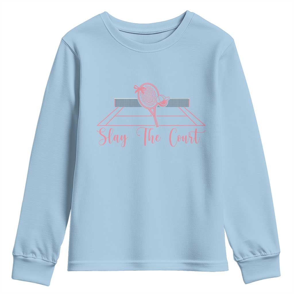 Slay The Court Tennis Girl Youth Sweatshirt Gift For Sport Lover - Wonder Print Shop