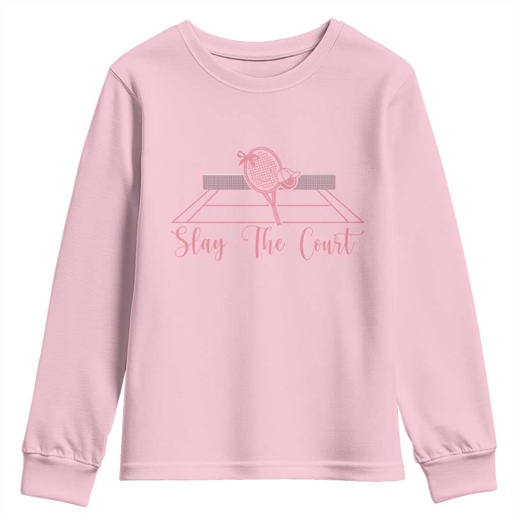 Slay The Court Tennis Girl Youth Sweatshirt Gift For Sport Lover - Wonder Print Shop
