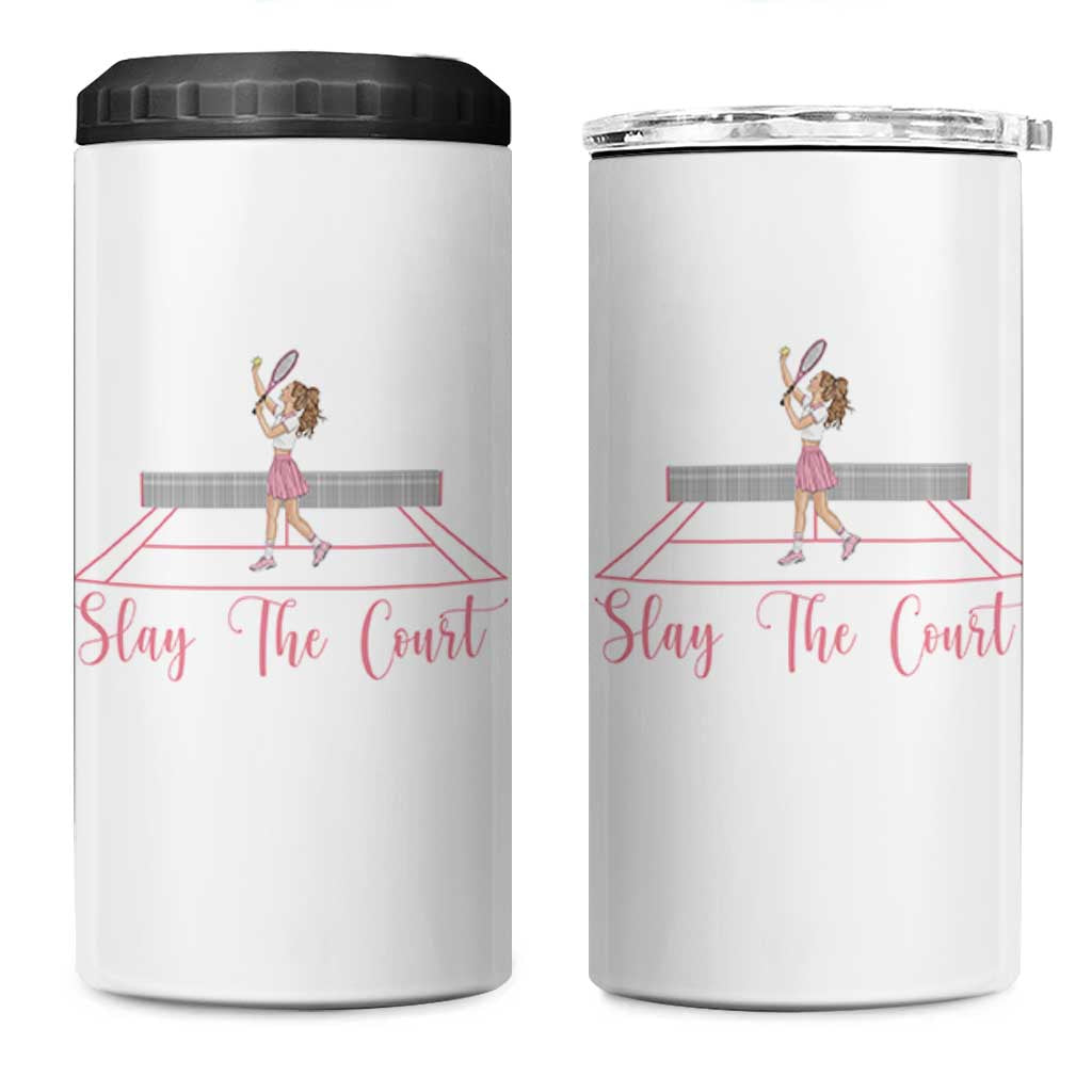 Slay The Court Queen 4 in 1 Can Cooler Tumbler Funny Tennis Player Gift For Women - Wonder Print Shop