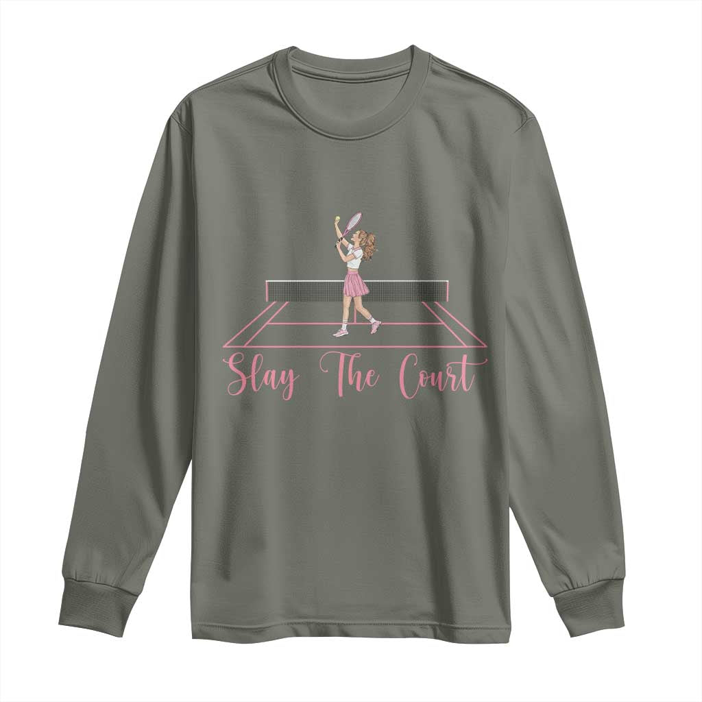 Slay The Court Queen Long Sleeve Shirt Funny Tennis Player Gift For Women - Wonder Print Shop