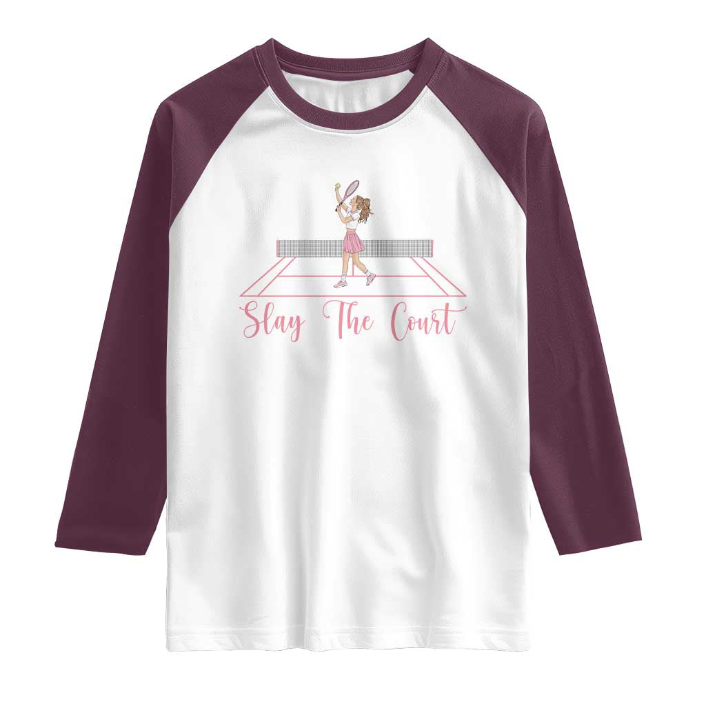 Slay The Court Queen Raglan Shirt Funny Tennis Player Gift For Women - Wonder Print Shop
