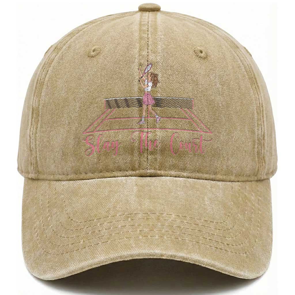 Slay The Court Queen Washed Cotton Baseball Cap Funny Tennis Player Gift For Women