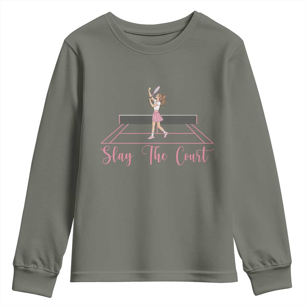 Slay The Court Queen Youth Sweatshirt Funny Tennis Player Gift For Women - Wonder Print Shop
