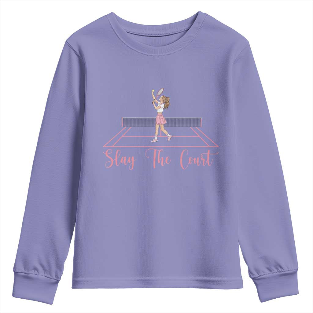 Slay The Court Queen Youth Sweatshirt Funny Tennis Player Gift For Women - Wonder Print Shop