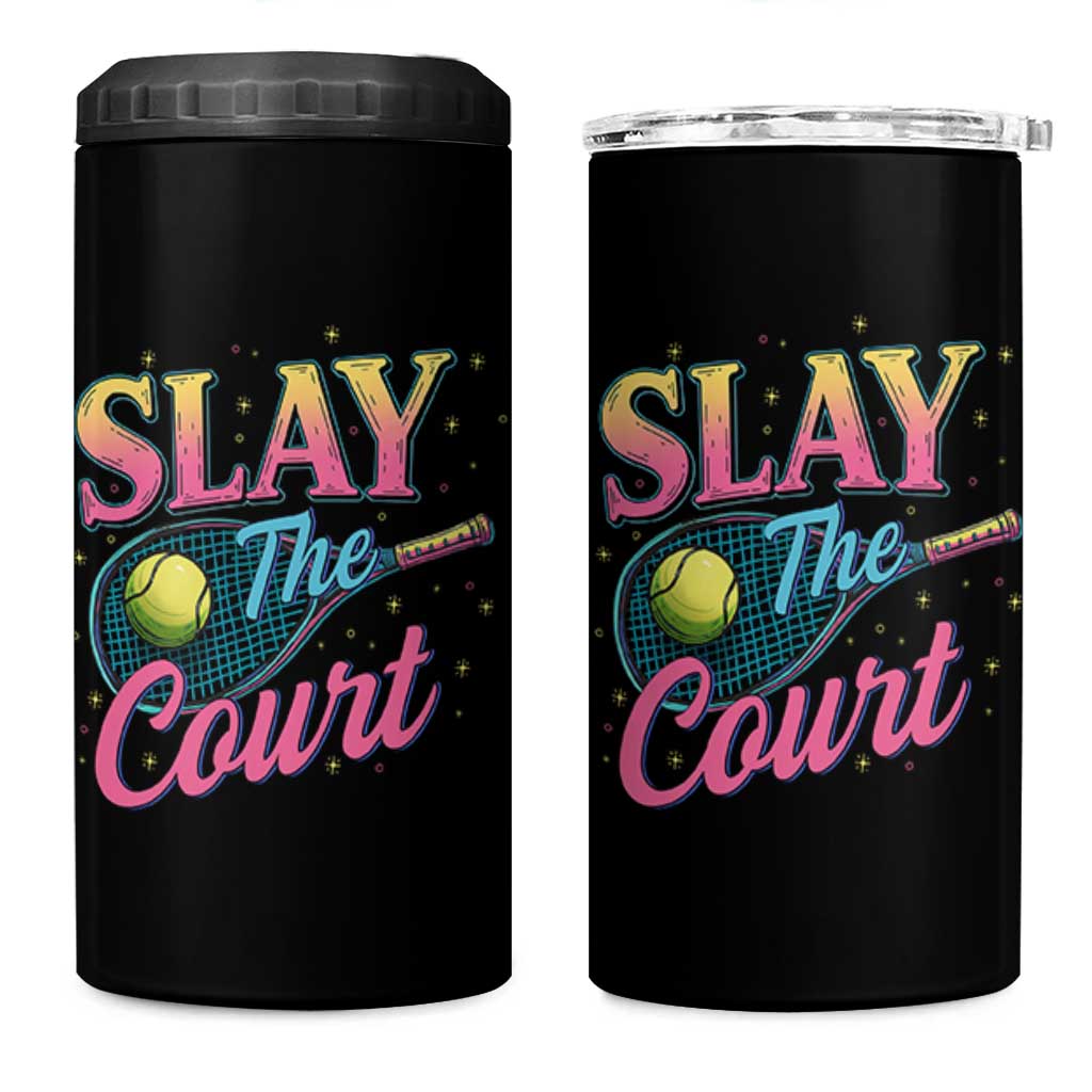 Slay The Court Queen 4 in 1 Can Cooler Tumbler Witty Tennis Player Gift For Girls - Wonder Print Shop