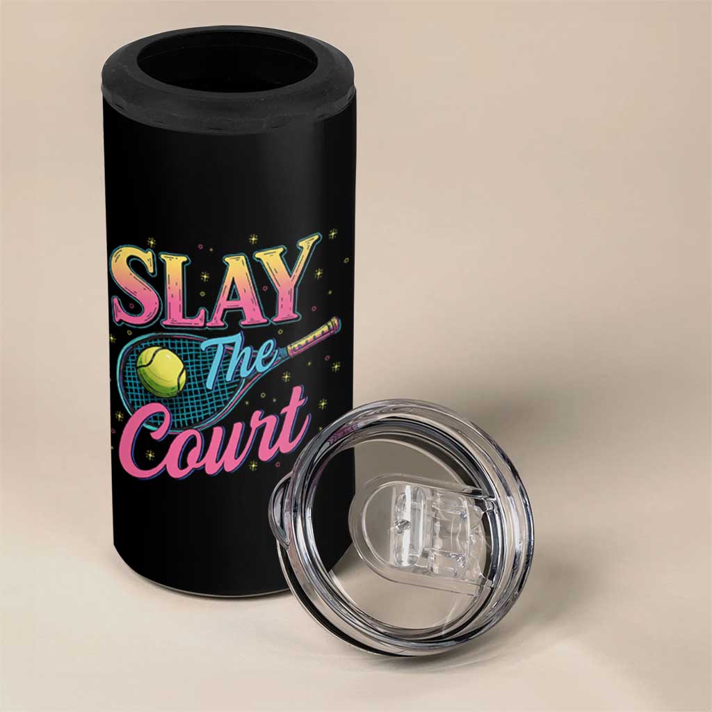 Slay The Court Queen 4 in 1 Can Cooler Tumbler Witty Tennis Player Gift For Girls - Wonder Print Shop