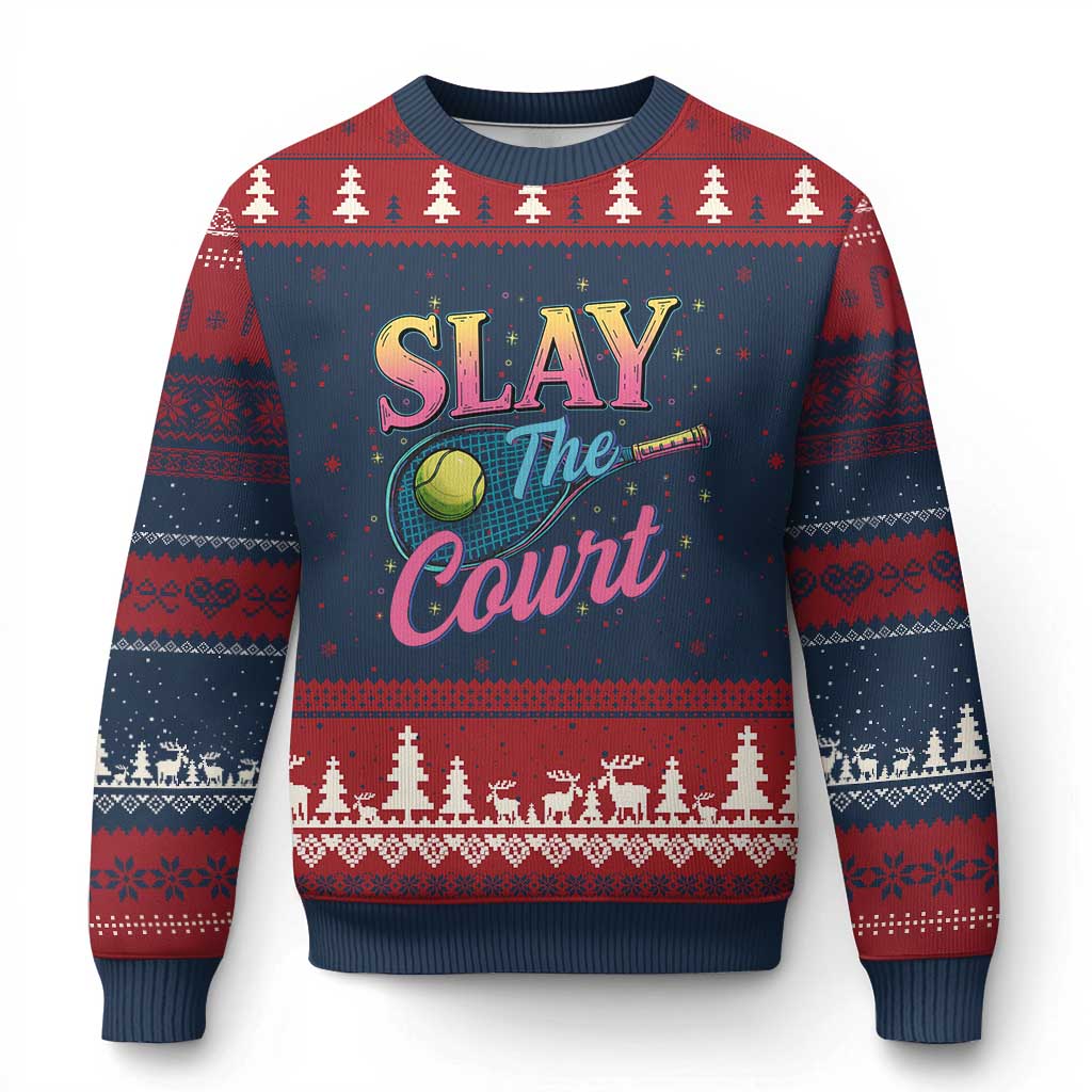 Slay The Court Queen Ugly Christmas Sweater Witty Tennis Player Gift For Girls - Wonder Print Shop