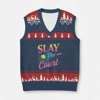 Slay The Court Queen V-Neck Knit Sweater Vest Witty Tennis Player Gift For Girls - Wonder Print Shop