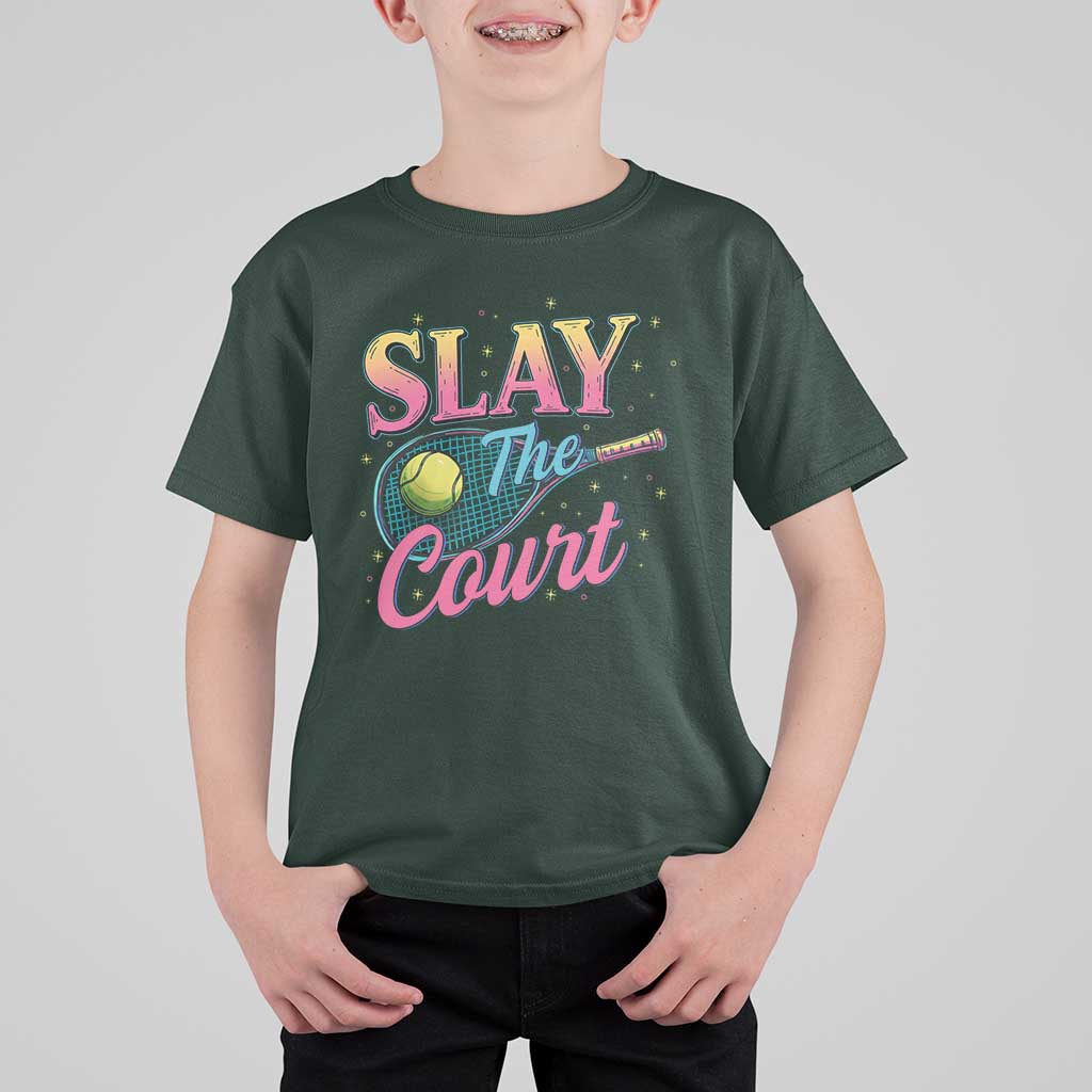 Slay The Court Queen T Shirt For Kid Witty Tennis Player Gift For Girls - Wonder Print Shop