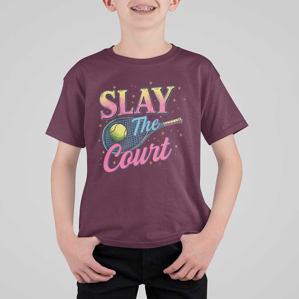 Slay The Court Queen T Shirt For Kid Witty Tennis Player Gift For Girls - Wonder Print Shop