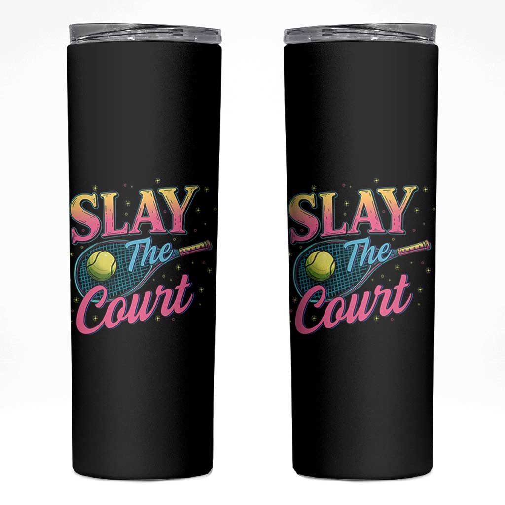 Slay The Court Queen Skinny Tumbler Witty Tennis Player Gift For Girls - Wonder Print Shop