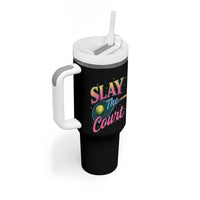 Slay The Court Queen Tumbler With Handle Witty Tennis Player Gift For Girls - Wonder Print Shop