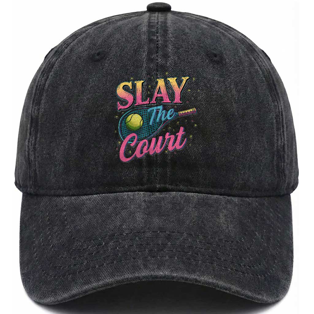 Slay The Court Queen Washed Cotton Baseball Cap Witty Tennis Player Gift For Girls