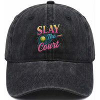 Slay The Court Queen Washed Cotton Baseball Cap Witty Tennis Player Gift For Girls