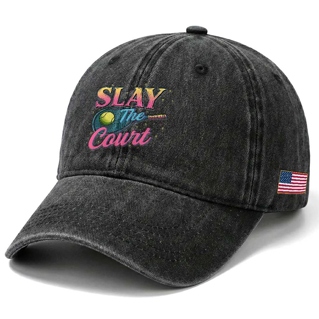 Slay The Court Queen Washed Cotton Baseball Cap Witty Tennis Player Gift For Girls