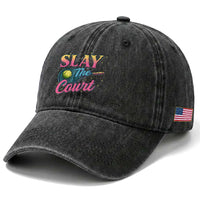 Slay The Court Queen Washed Cotton Baseball Cap Witty Tennis Player Gift For Girls