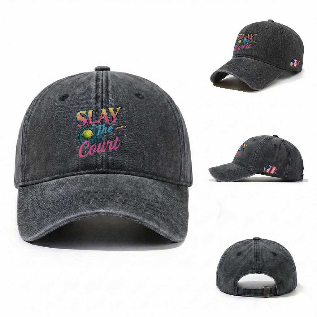 Slay The Court Queen Washed Cotton Baseball Cap Witty Tennis Player Gift For Girls