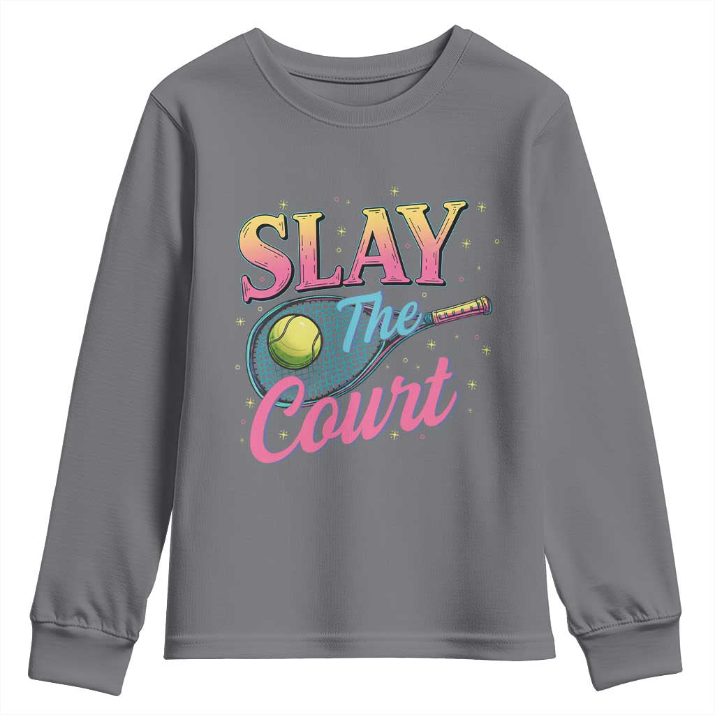 Slay The Court Queen Youth Sweatshirt Witty Tennis Player Gift For Girls - Wonder Print Shop