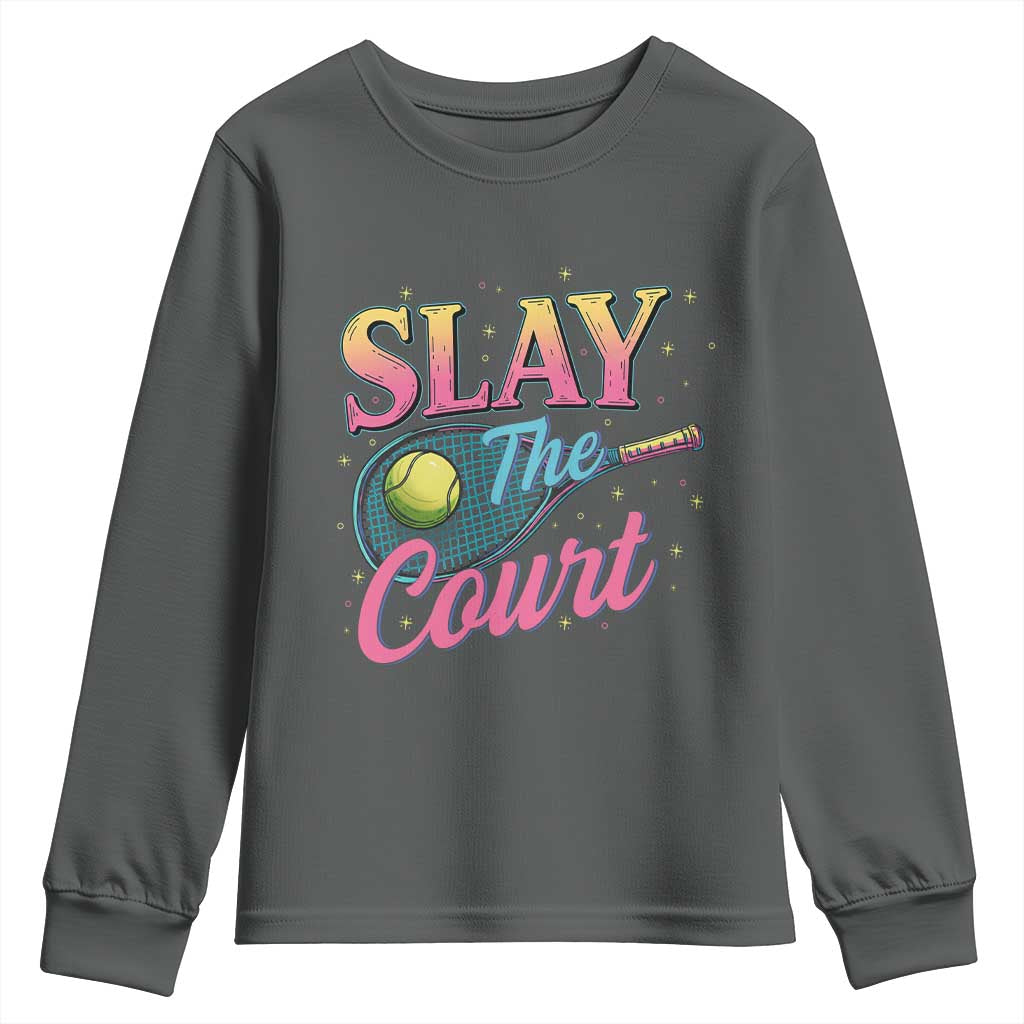 Slay The Court Queen Youth Sweatshirt Witty Tennis Player Gift For Girls - Wonder Print Shop