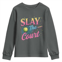 Slay The Court Queen Youth Sweatshirt Witty Tennis Player Gift For Girls - Wonder Print Shop
