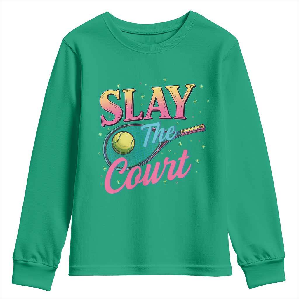 Slay The Court Queen Youth Sweatshirt Witty Tennis Player Gift For Girls - Wonder Print Shop