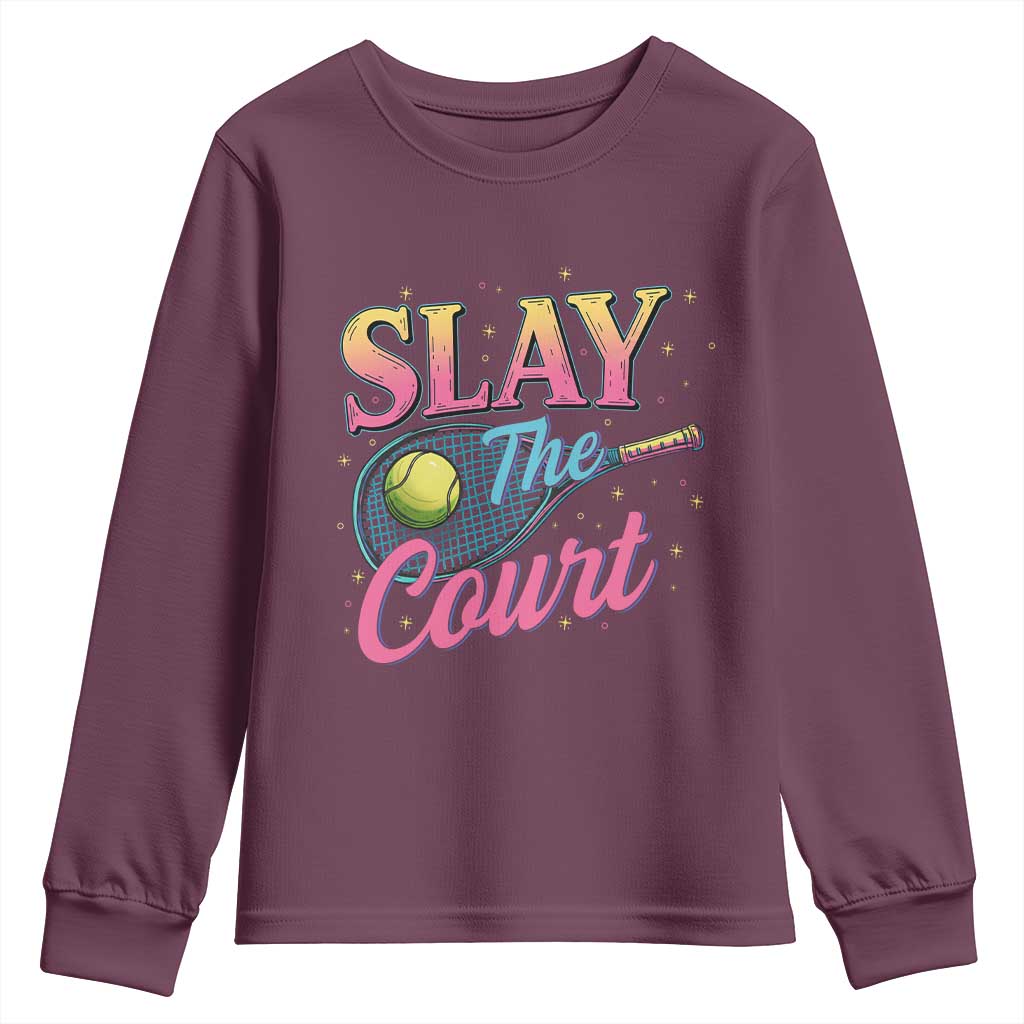 Slay The Court Queen Youth Sweatshirt Witty Tennis Player Gift For Girls - Wonder Print Shop