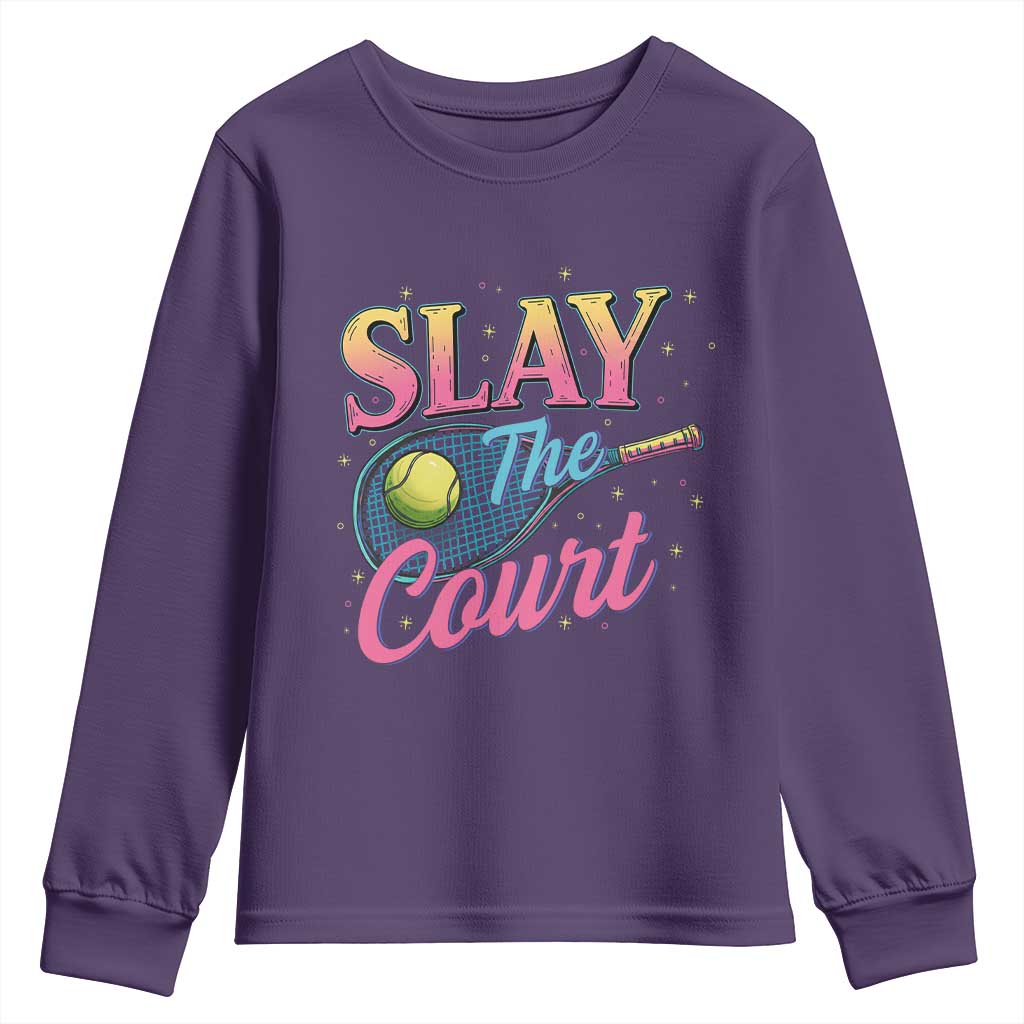 Slay The Court Queen Youth Sweatshirt Witty Tennis Player Gift For Girls - Wonder Print Shop
